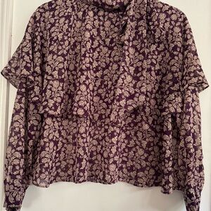 Zara Pink and Purple Ruffled Long Sleeve Blouse